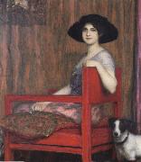 Fernand Khnopff Mary von Stuck in a Red Armchair oil on canvas